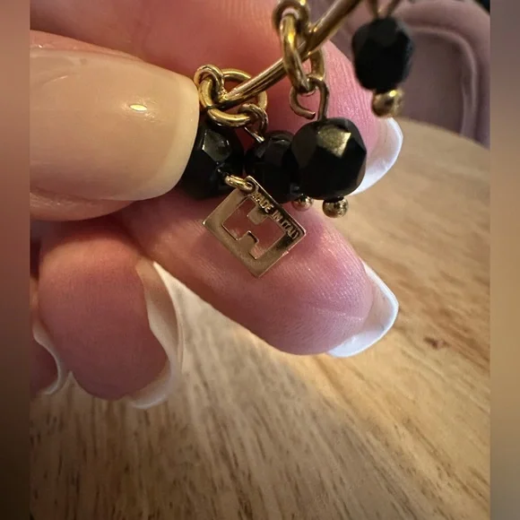 Fendi Gold Hoop Earrings with Black Bead Charms - Picture 7 of 7